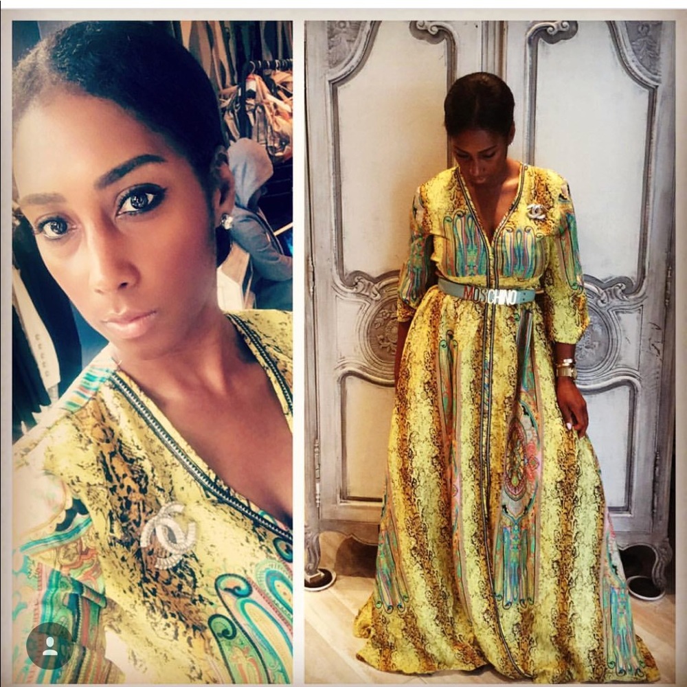Yellow V neck maxi dress